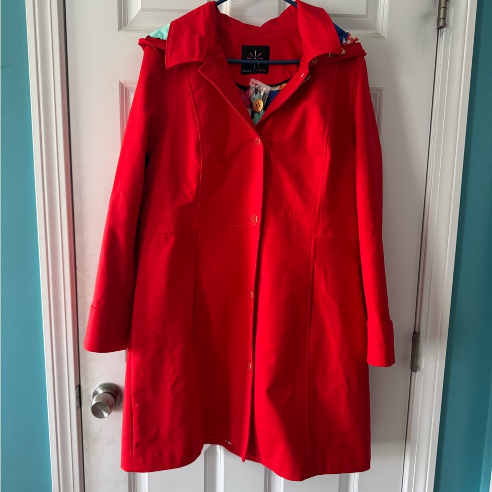 NEW Isaac Mizrahi Red Trench Coat Classic A-line